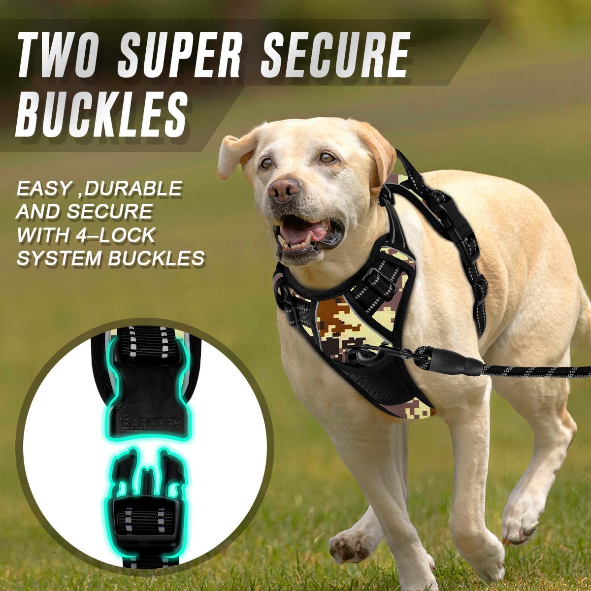 Dog Harness No Pull for Large Dogs Front Back Clips,Dog Vest | Soft Padded No Choke With Handle,Easy On&Off,Adjustable Reflective For Walking Training Running(Black,L)