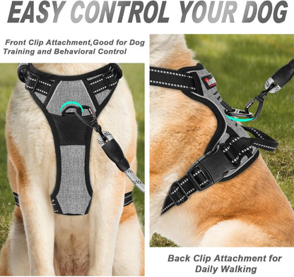 Dog Harness No Pull for Large Dogs Front Back Clips,Dog Vest | Soft Padded No Choke With Handle,Easy On&Off,Adjustable Reflective For Walking Training Running(Black,L)