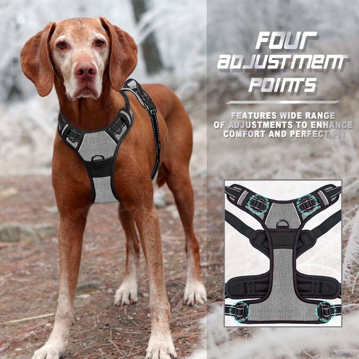 Dog Harness No Pull for Large Dogs Front Back Clips,Dog Vest | Soft Padded No Choke With Handle,Easy On&Off,Adjustable Reflective For Walking Training Running(Black,L)