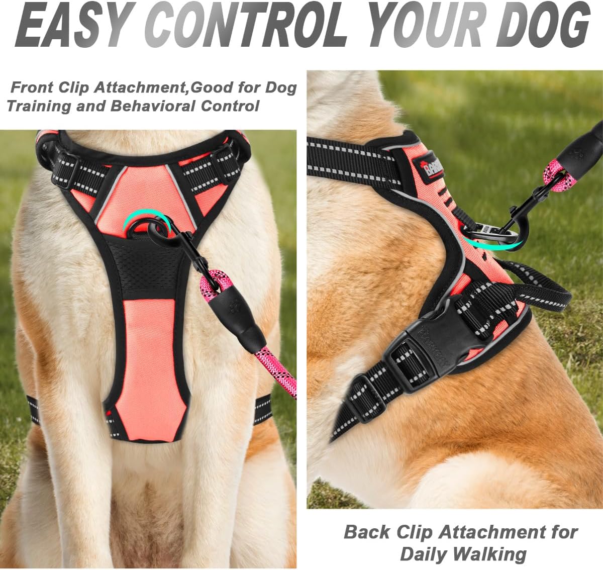 Dog Harness No Pull for Large Dogs Front Back Clips,Dog Vest | Soft Padded No Choke With Handle,Easy On&Off,Adjustable Reflective For Walking Training Running(Black,L)
