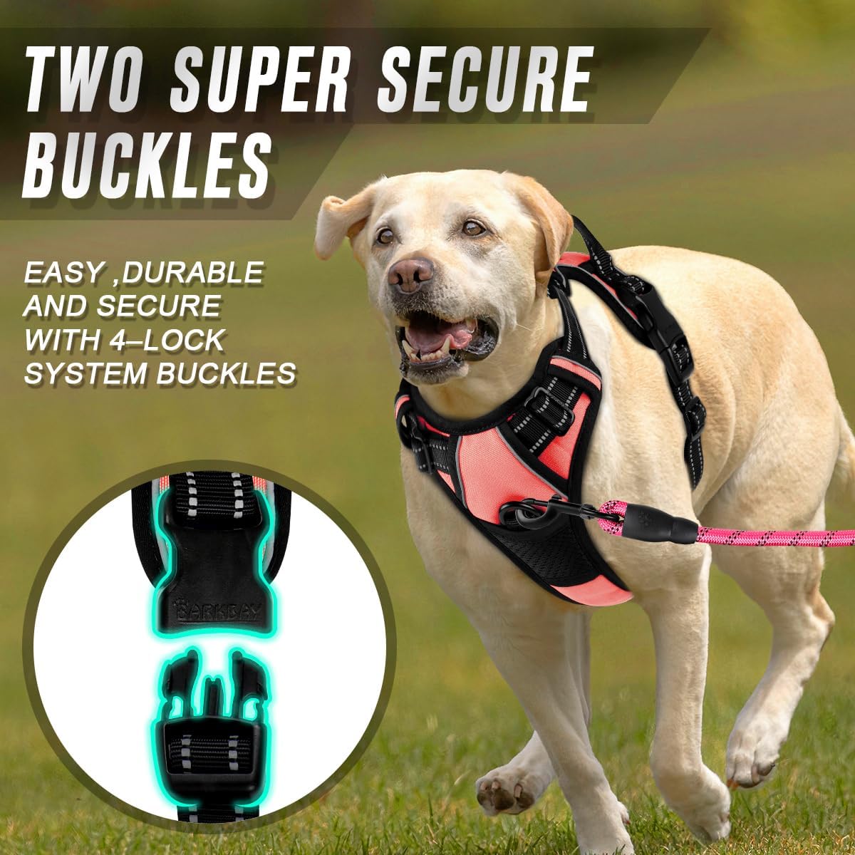 Dog Harness No Pull for Large Dogs Front Back Clips,Dog Vest | Soft Padded No Choke With Handle,Easy On&Off,Adjustable Reflective For Walking Training Running(Black,L)