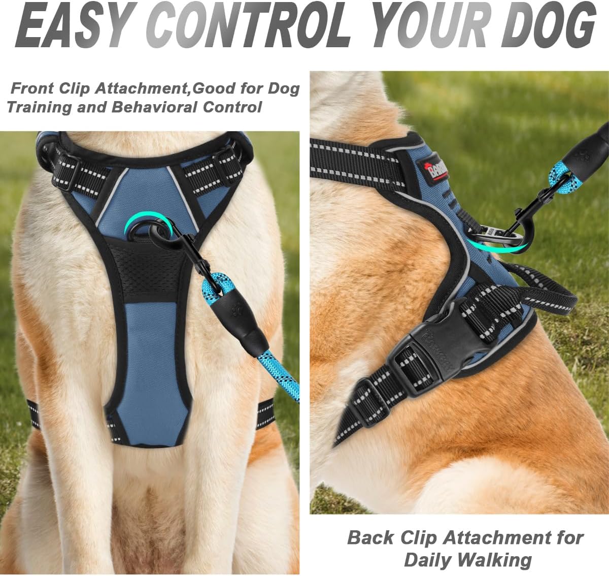 Dog Harness No Pull for Large Dogs Front Back Clips,Dog Vest | Soft Padded No Choke With Handle,Easy On&Off,Adjustable Reflective For Walking Training Running(Black,L)