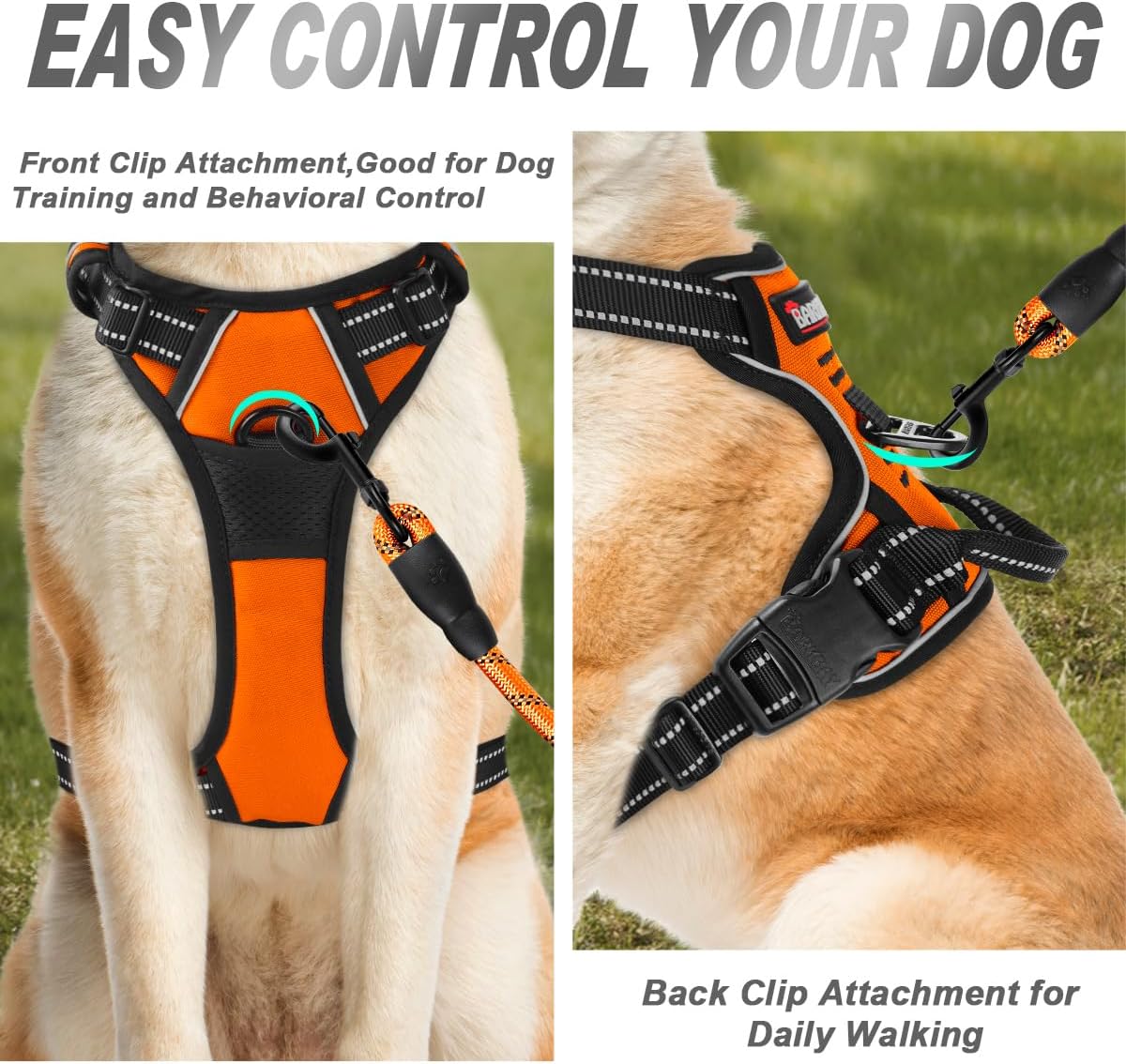 Dog Harness No Pull for Large Dogs Front Back Clips,Dog Vest | Soft Padded No Choke With Handle,Easy On&Off,Adjustable Reflective For Walking Training Running(Black,L)