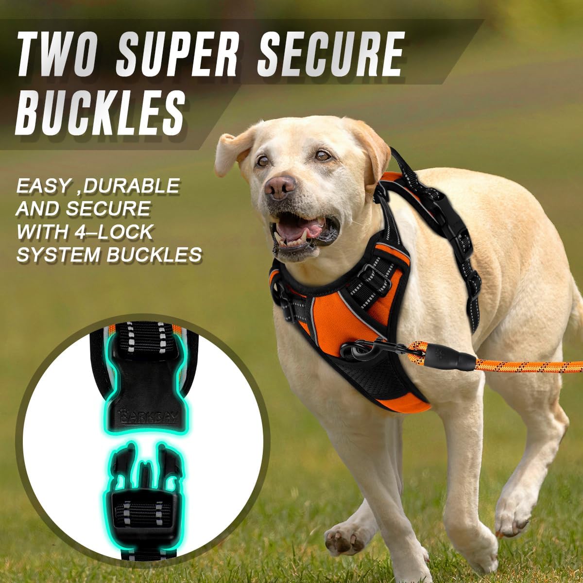 Dog Harness No Pull for Large Dogs Front Back Clips,Dog Vest | Soft Padded No Choke With Handle,Easy On&Off,Adjustable Reflective For Walking Training Running(Black,L)