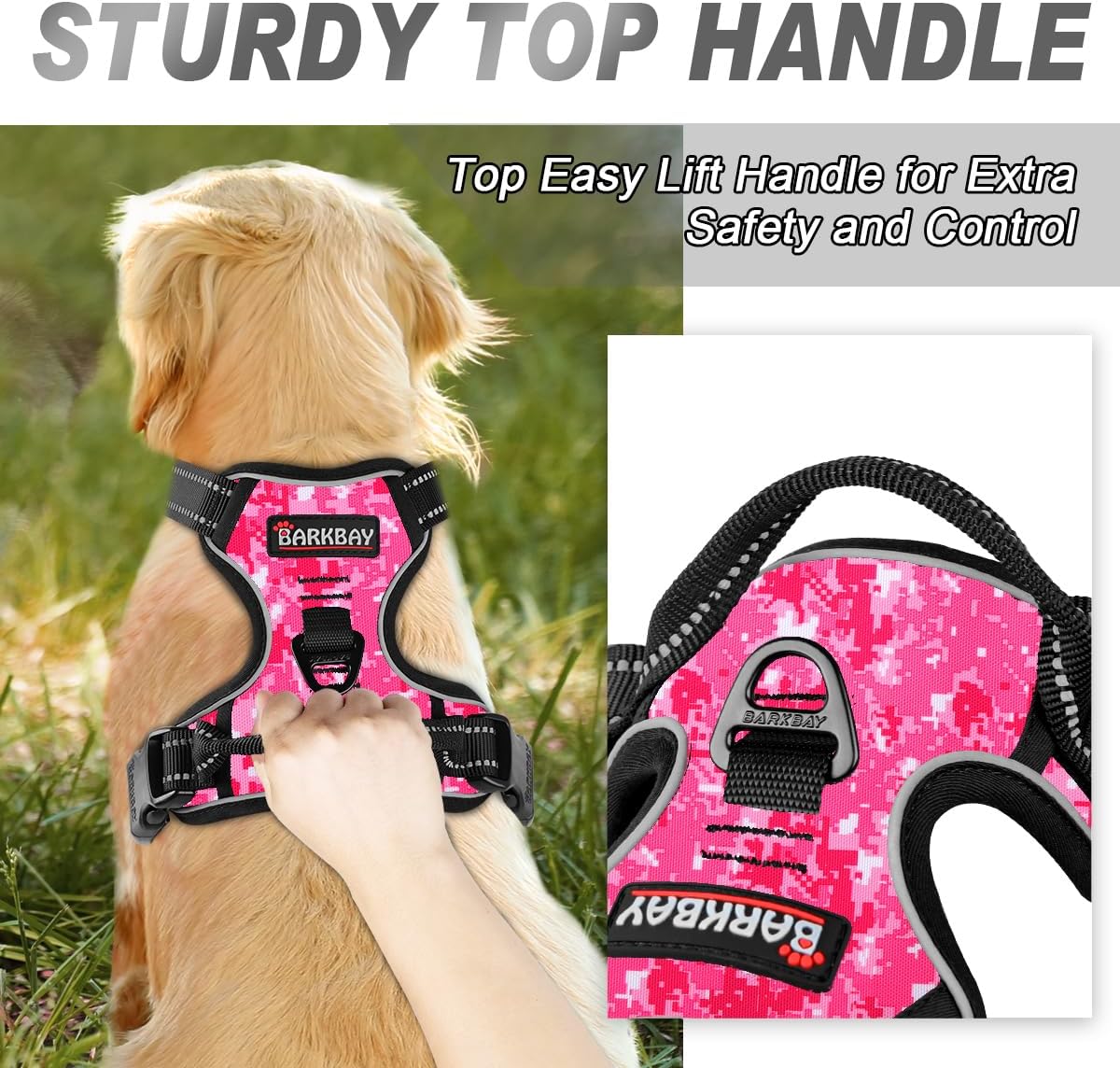 Dog Harness No Pull for Large Dogs Front Back Clips,Dog Vest | Soft Padded No Choke With Handle,Easy On&Off,Adjustable Reflective For Walking Training Running(Black,L)