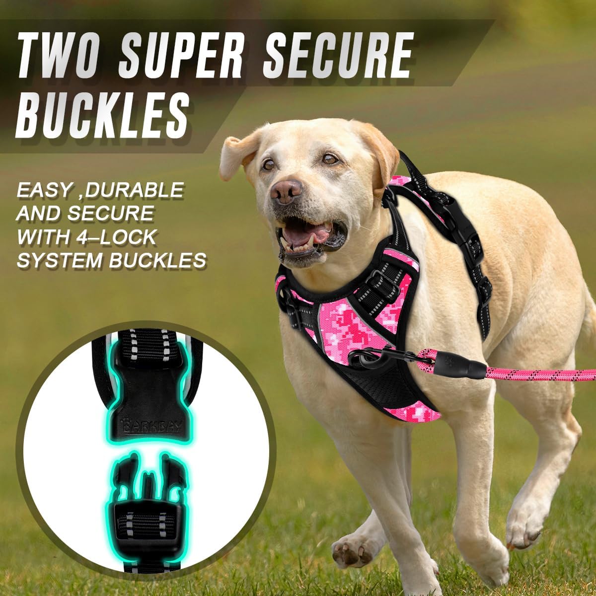 Dog Harness No Pull for Large Dogs Front Back Clips,Dog Vest | Soft Padded No Choke With Handle,Easy On&Off,Adjustable Reflective For Walking Training Running(Black,L)
