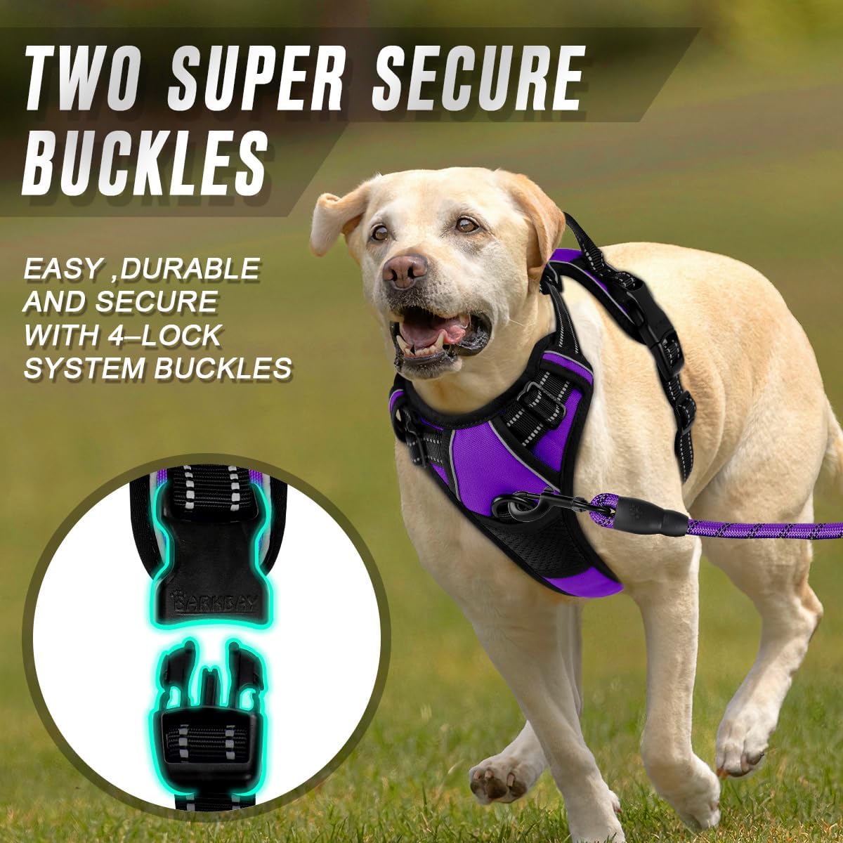 Dog Harness No Pull for Large Dogs Front Back Clips,Dog Vest | Soft Padded No Choke With Handle,Easy On&Off,Adjustable Reflective For Walking Training Running(Black,L)