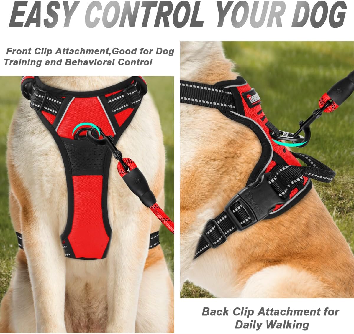 Dog Harness No Pull for Large Dogs Front Back Clips,Dog Vest | Soft Padded No Choke With Handle,Easy On&Off,Adjustable Reflective For Walking Training Running(Black,L)