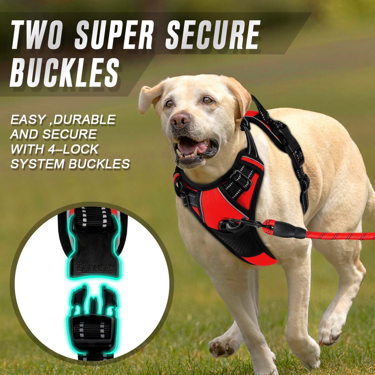 Dog Harness No Pull for Large Dogs Front Back Clips,Dog Vest | Soft Padded No Choke With Handle,Easy On&Off,Adjustable Reflective For Walking Training Running(Black,L)
