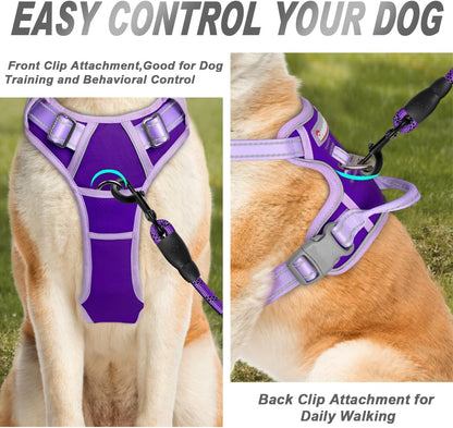 Dog Harness No Pull for Large Dogs Front Back Clips,Dog Vest | Soft Padded No Choke With Handle,Easy On&Off,Adjustable Reflective For Walking Training Running(Black,L)