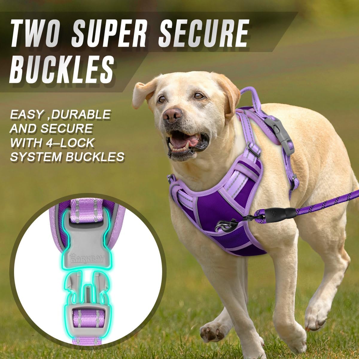 Dog Harness No Pull for Large Dogs Front Back Clips,Dog Vest | Soft Padded No Choke With Handle,Easy On&Off,Adjustable Reflective For Walking Training Running(Black,L)