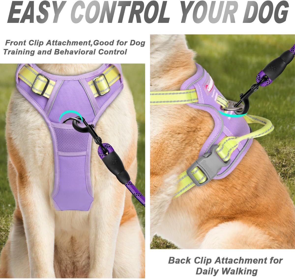 Dog Harness No Pull for Large Dogs Front Back Clips,Dog Vest | Soft Padded No Choke With Handle,Easy On&Off,Adjustable Reflective For Walking Training Running(Black,L)