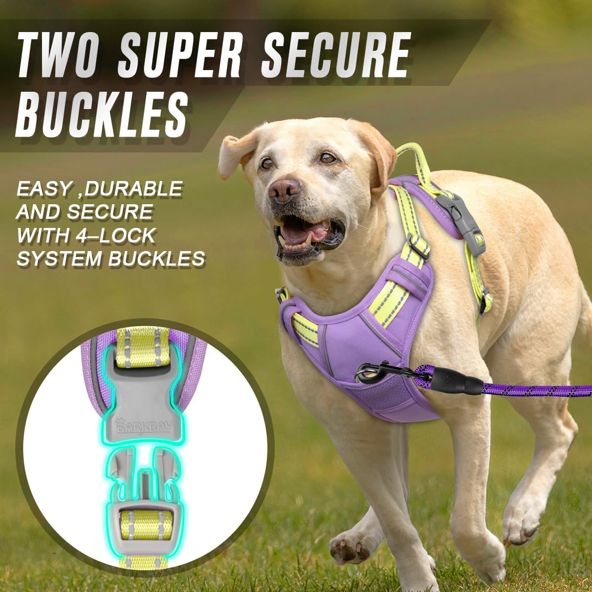 Dog Harness No Pull for Large Dogs Front Back Clips,Dog Vest | Soft Padded No Choke With Handle,Easy On&Off,Adjustable Reflective For Walking Training Running(Black,L)