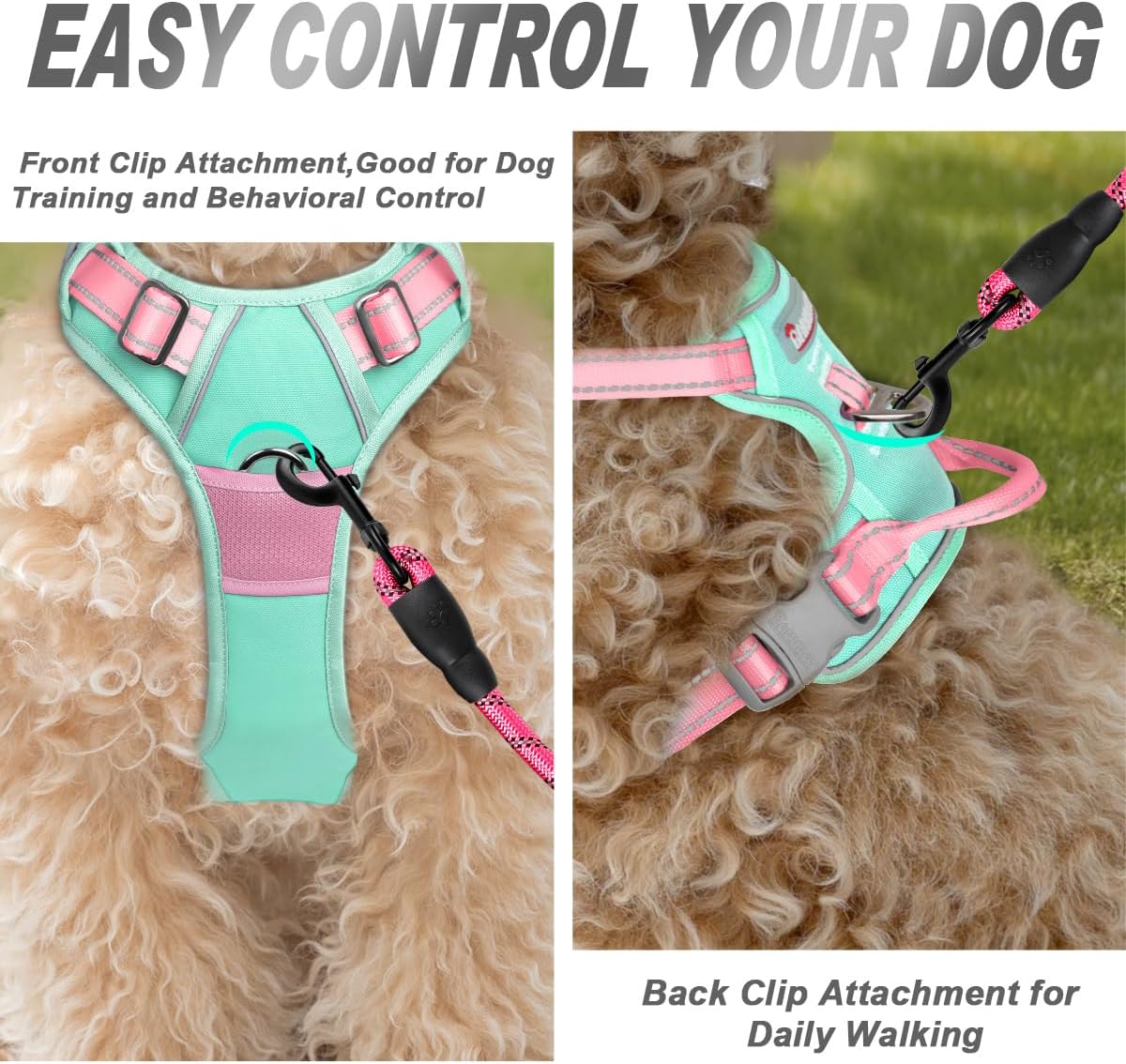 Dog Harness No Pull for Large Dogs Front Back Clips,Dog Vest | Soft Padded No Choke With Handle,Easy On&Off,Adjustable Reflective For Walking Training Running(Black,L)