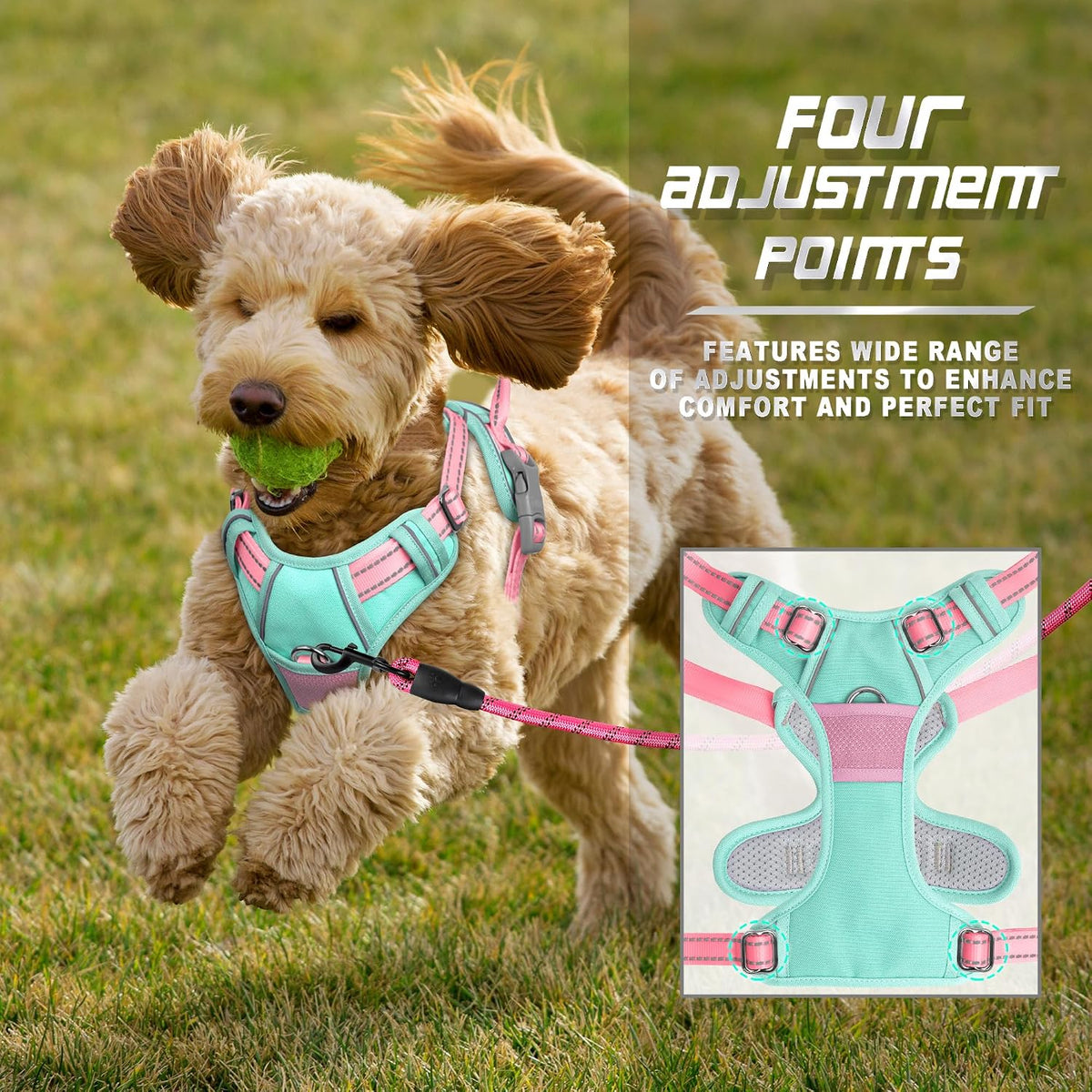 Dog Harness No Pull for Large Dogs Front Back Clips,Dog Vest | Soft Padded No Choke With Handle,Easy On&Off,Adjustable Reflective For Walking Training Running(Black,L)