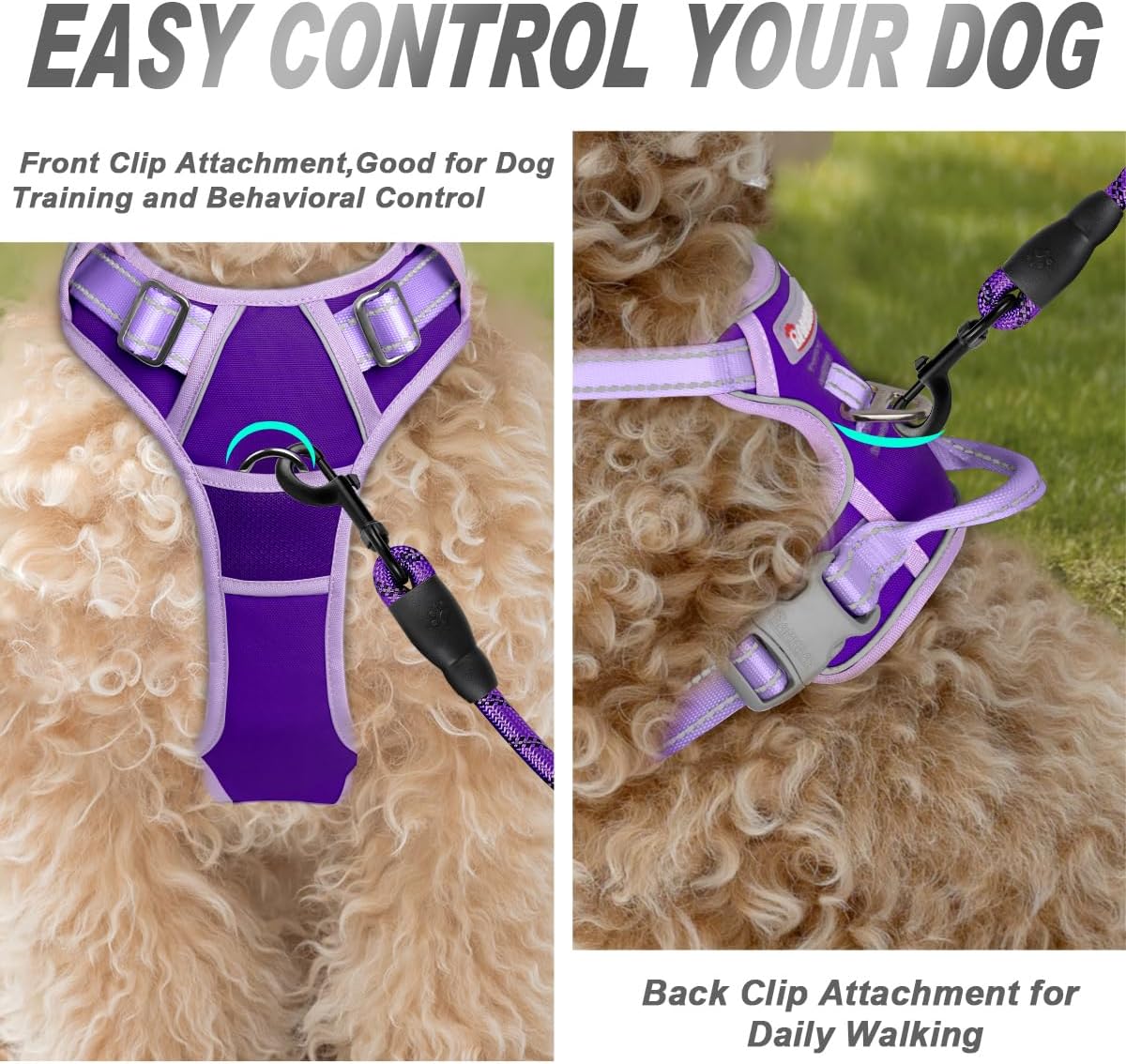 Dog Harness No Pull for Large Dogs Front Back Clips,Dog Vest | Soft Padded No Choke With Handle,Easy On&Off,Adjustable Reflective For Walking Training Running(Black,L)