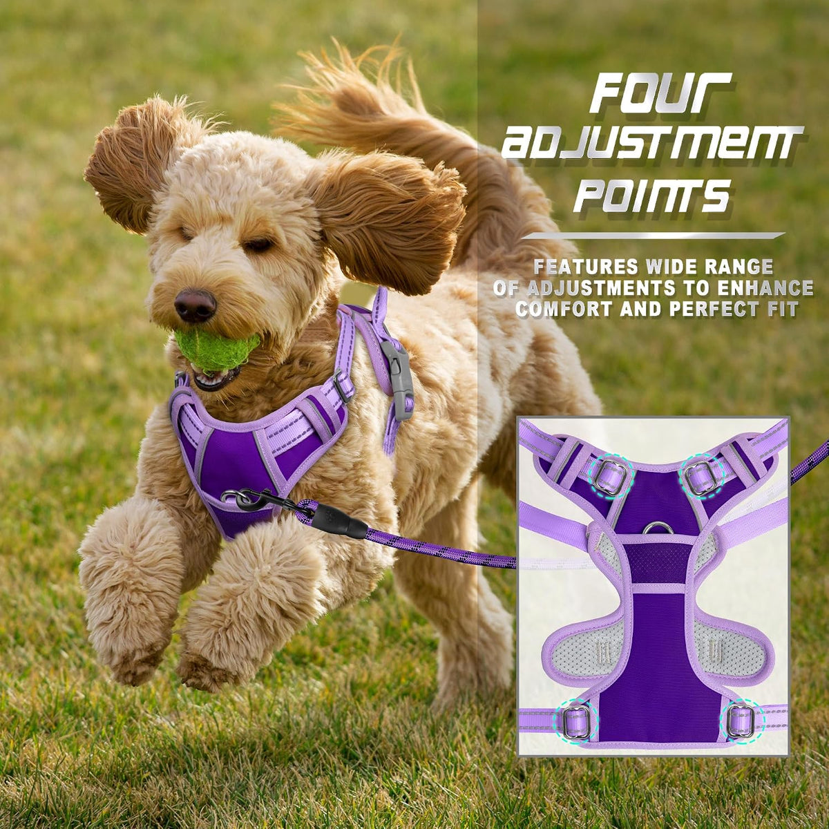 Dog Harness No Pull for Large Dogs Front Back Clips,Dog Vest | Soft Padded No Choke With Handle,Easy On&Off,Adjustable Reflective For Walking Training Running(Black,L)