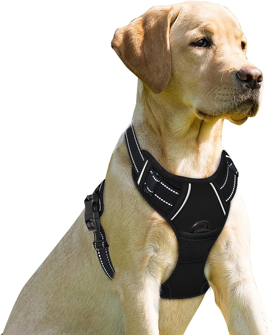 Dog Harness No Pull for Large Dogs Front Back Clips,Dog Vest | Soft Padded No Choke With Handle,Easy On&Off,Adjustable Reflective For Walking Training Running(Black,L)
