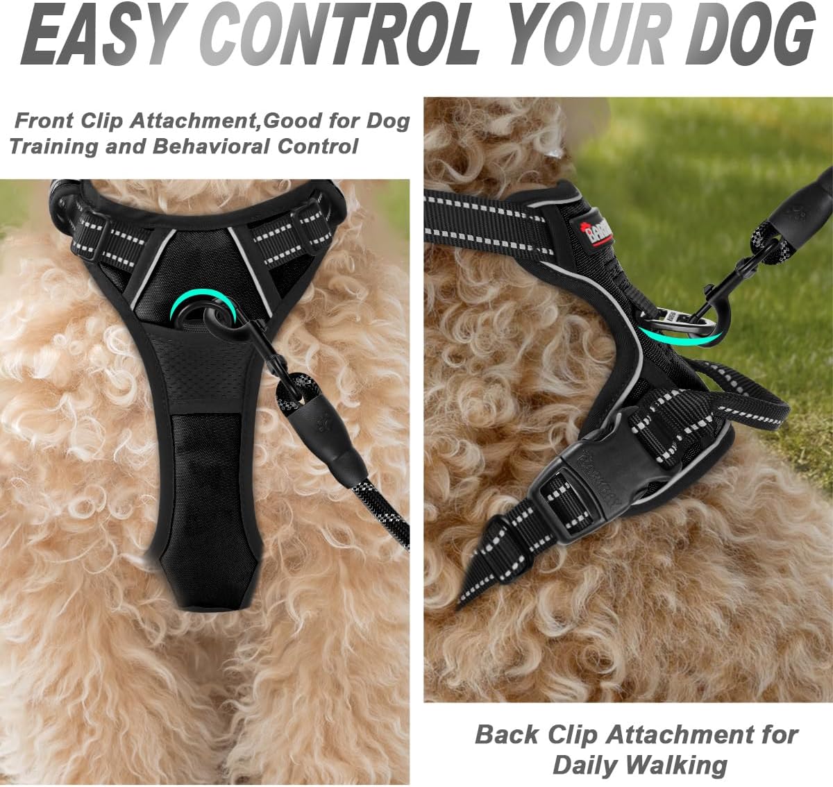 Dog Harness No Pull for Large Dogs Front Back Clips,Dog Vest | Soft Padded No Choke With Handle,Easy On&Off,Adjustable Reflective For Walking Training Running(Black,L)