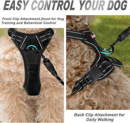 Dog Harness No Pull for Large Dogs Front Back Clips,Dog Vest | Soft Padded No Choke With Handle,Easy On&Off,Adjustable Reflective For Walking Training Running(Black,L)