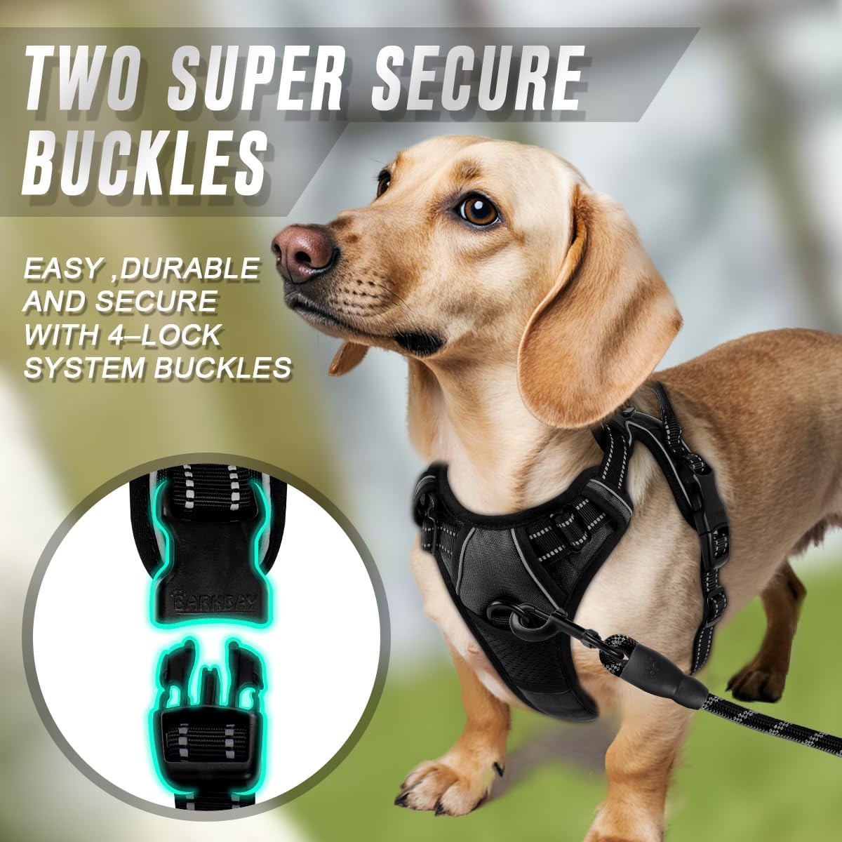 Dog Harness No Pull for Large Dogs Front Back Clips,Dog Vest | Soft Padded No Choke With Handle,Easy On&Off,Adjustable Reflective For Walking Training Running(Black,L)