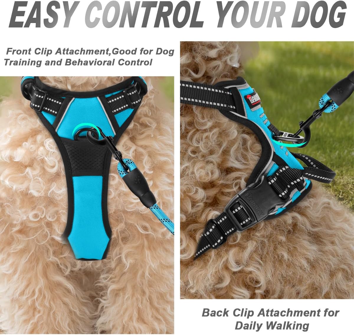 Dog Harness No Pull for Large Dogs Front Back Clips,Dog Vest | Soft Padded No Choke With Handle,Easy On&Off,Adjustable Reflective For Walking Training Running(Black,L)