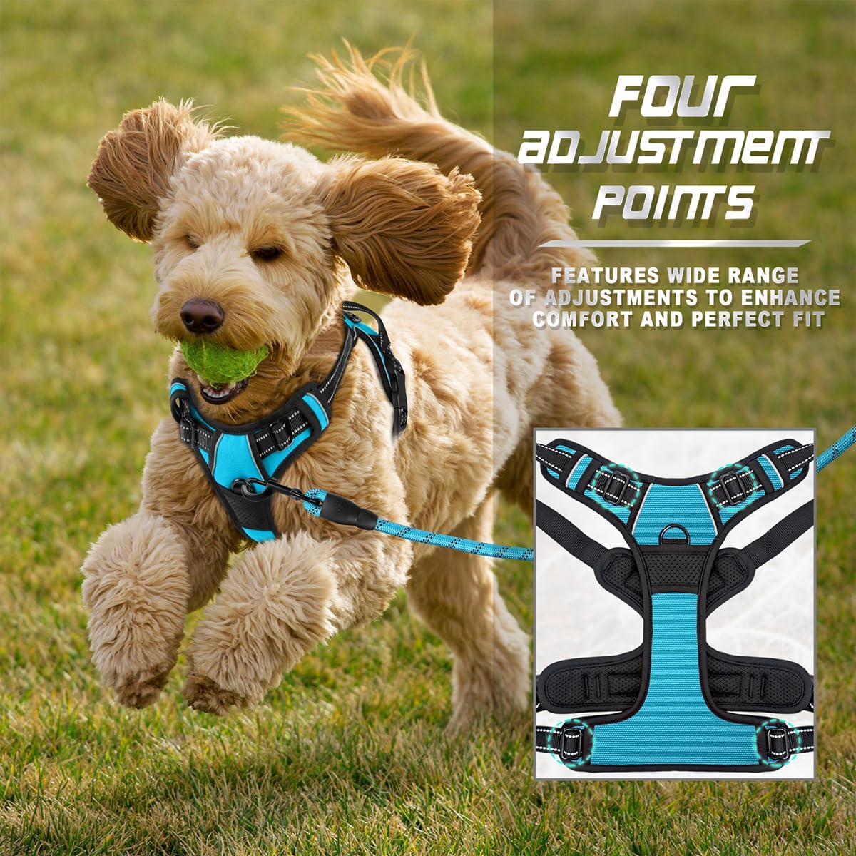 Dog Harness No Pull for Large Dogs Front Back Clips,Dog Vest | Soft Padded No Choke With Handle,Easy On&Off,Adjustable Reflective For Walking Training Running(Black,L)