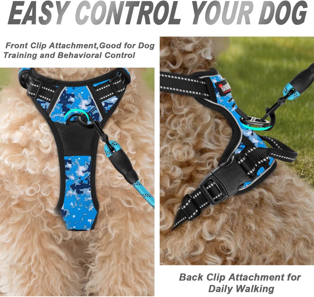 Dog Harness No Pull for Large Dogs Front Back Clips,Dog Vest | Soft Padded No Choke With Handle,Easy On&Off,Adjustable Reflective For Walking Training Running(Black,L)