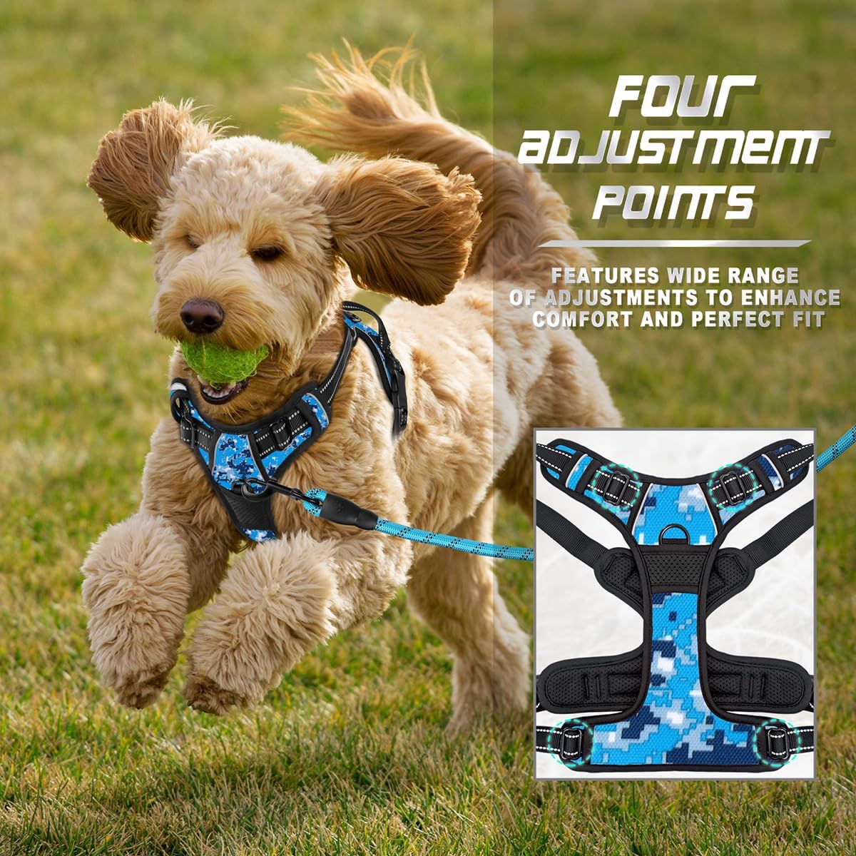 Dog Harness No Pull for Large Dogs Front Back Clips,Dog Vest | Soft Padded No Choke With Handle,Easy On&Off,Adjustable Reflective For Walking Training Running(Black,L)