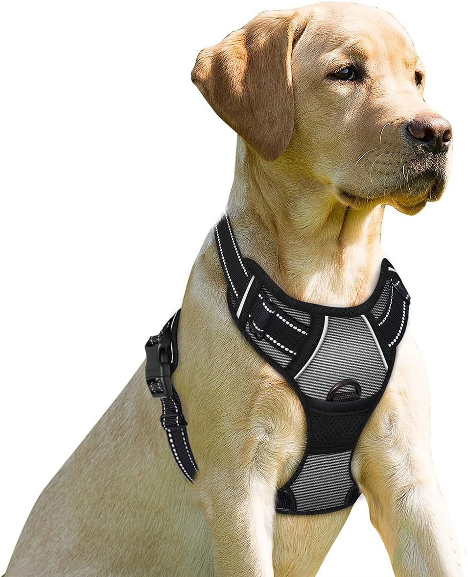 Dog Harness No Pull for Large Dogs Front Back Clips,Dog Vest | Soft Padded No Choke With Handle,Easy On&Off,Adjustable Reflective For Walking Training Running(Black,L)