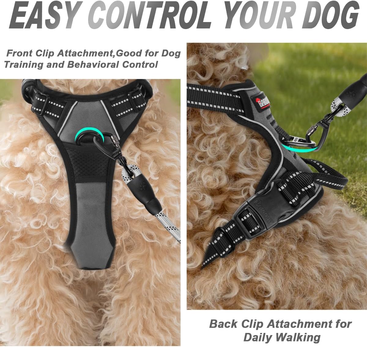 Dog Harness No Pull for Large Dogs Front Back Clips,Dog Vest | Soft Padded No Choke With Handle,Easy On&Off,Adjustable Reflective For Walking Training Running(Black,L)