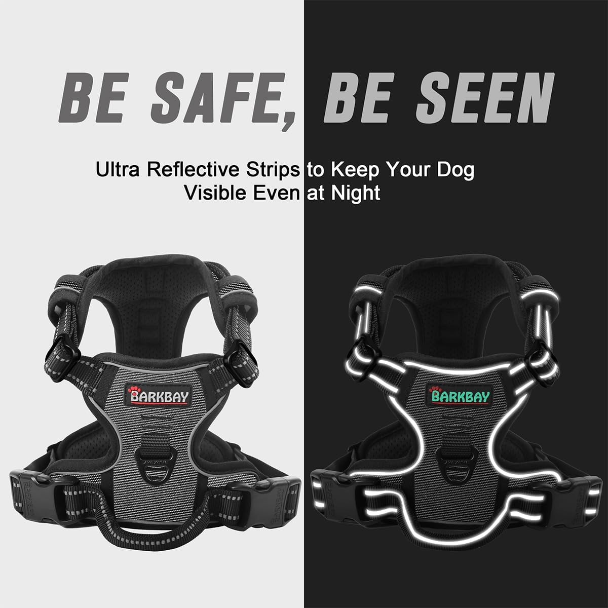 Dog Harness No Pull for Large Dogs Front Back Clips,Dog Vest | Soft Padded No Choke With Handle,Easy On&Off,Adjustable Reflective For Walking Training Running(Black,L)