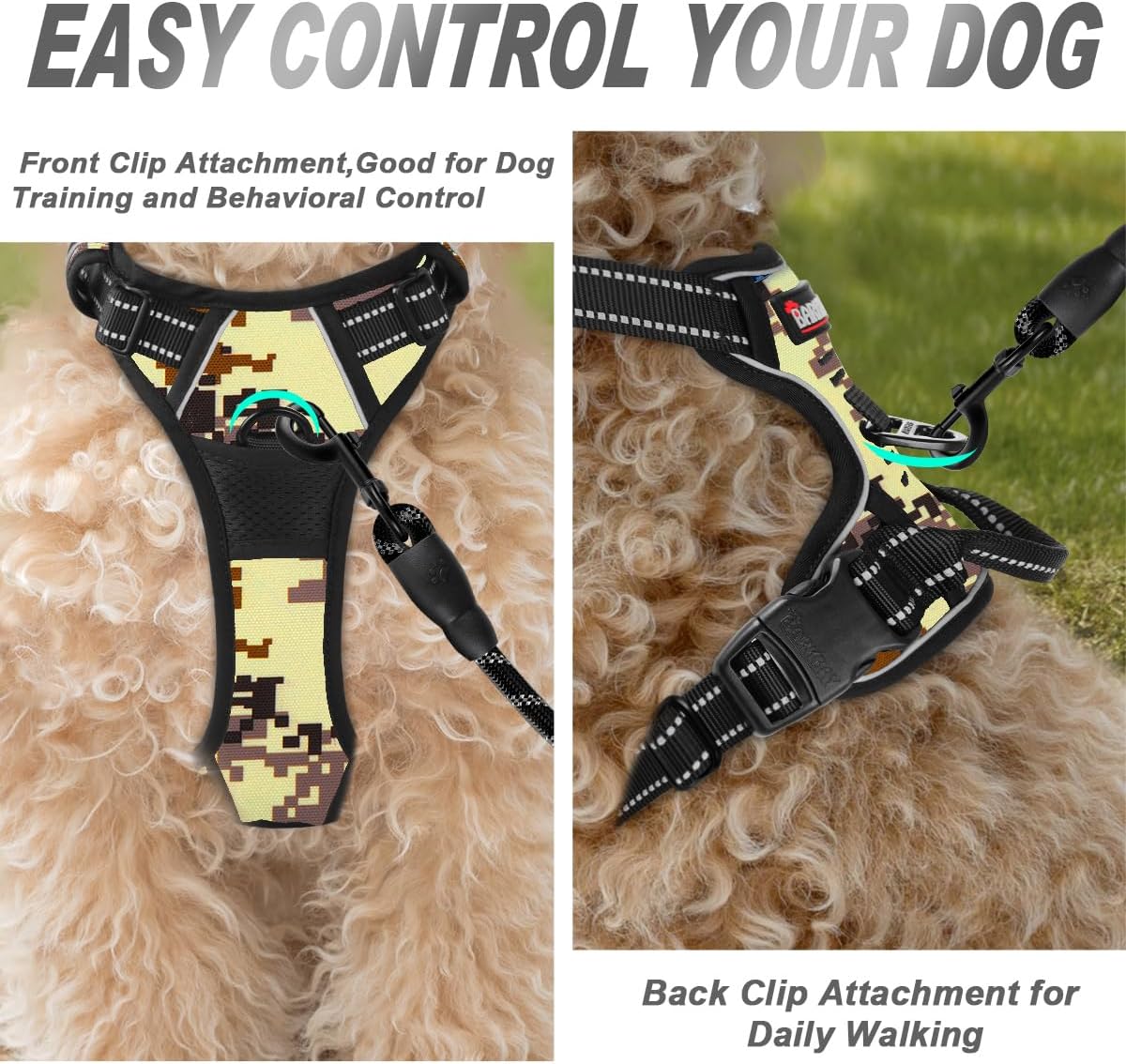 Dog Harness No Pull for Large Dogs Front Back Clips,Dog Vest | Soft Padded No Choke With Handle,Easy On&Off,Adjustable Reflective For Walking Training Running(Black,L)