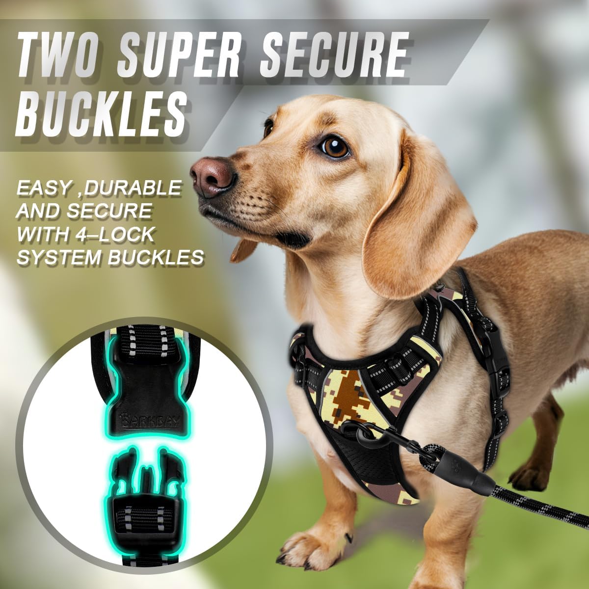 Dog Harness No Pull for Large Dogs Front Back Clips,Dog Vest | Soft Padded No Choke With Handle,Easy On&Off,Adjustable Reflective For Walking Training Running(Black,L)