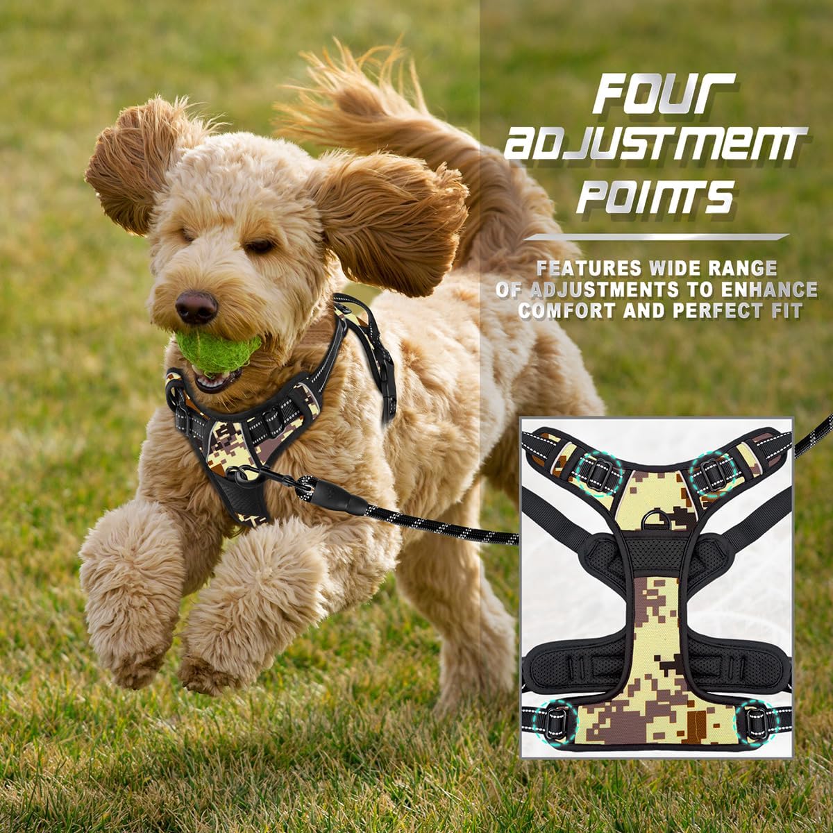 Dog Harness No Pull for Large Dogs Front Back Clips,Dog Vest | Soft Padded No Choke With Handle,Easy On&Off,Adjustable Reflective For Walking Training Running(Black,L)