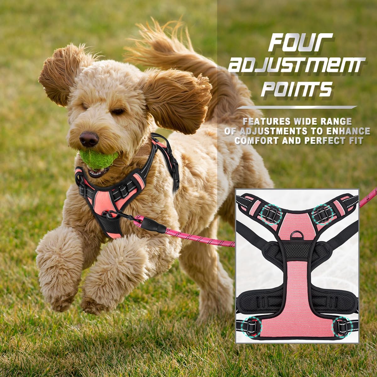 Dog Harness No Pull for Large Dogs Front Back Clips,Dog Vest | Soft Padded No Choke With Handle,Easy On&Off,Adjustable Reflective For Walking Training Running(Black,L)