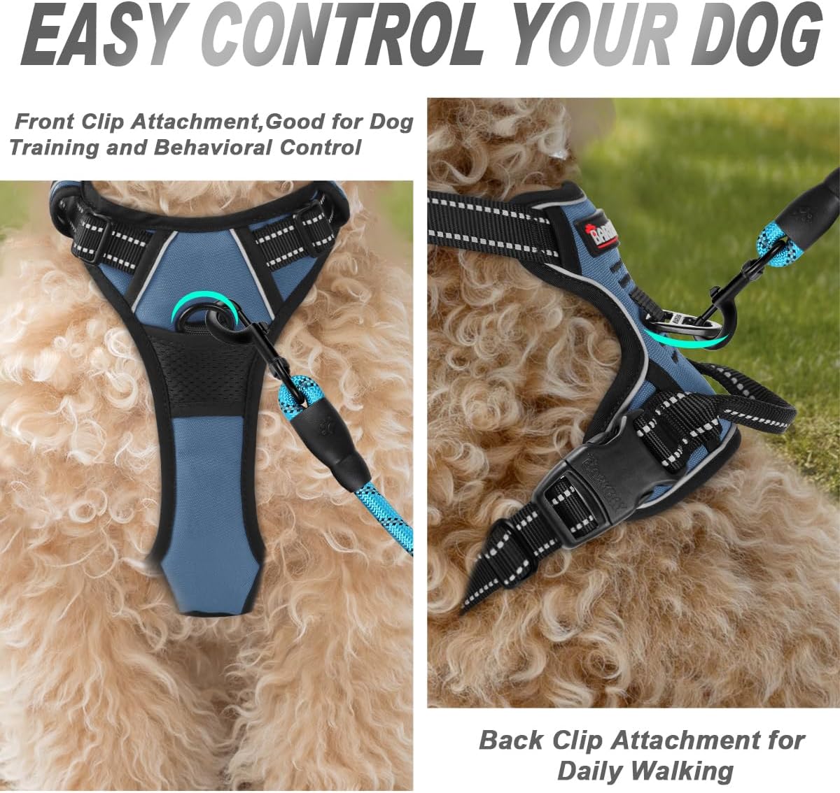 Dog Harness No Pull for Large Dogs Front Back Clips,Dog Vest | Soft Padded No Choke With Handle,Easy On&Off,Adjustable Reflective For Walking Training Running(Black,L)