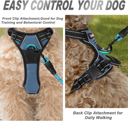 Dog Harness No Pull for Large Dogs Front Back Clips,Dog Vest | Soft Padded No Choke With Handle,Easy On&Off,Adjustable Reflective For Walking Training Running(Black,L)