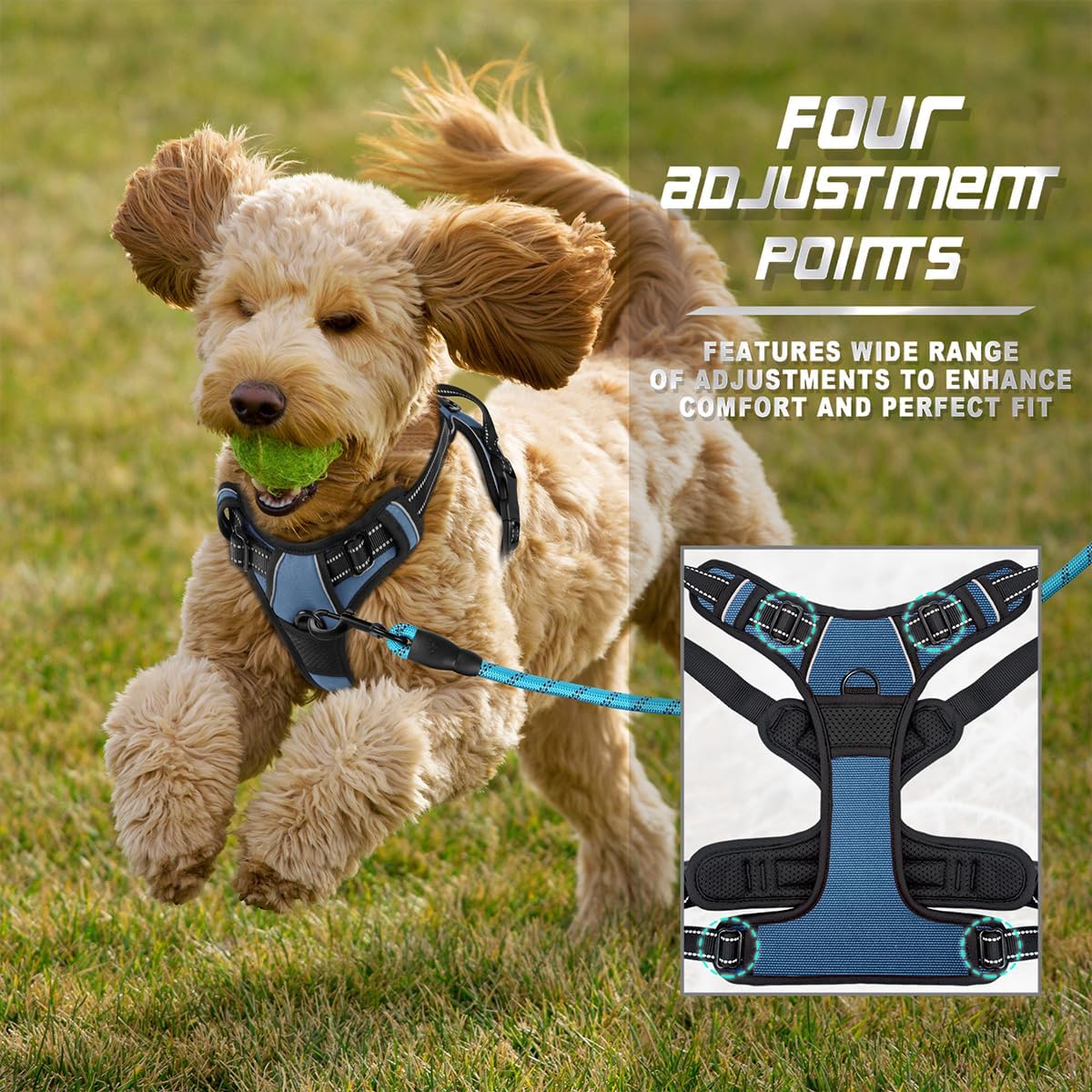 Dog Harness No Pull for Large Dogs Front Back Clips,Dog Vest | Soft Padded No Choke With Handle,Easy On&Off,Adjustable Reflective For Walking Training Running(Black,L)