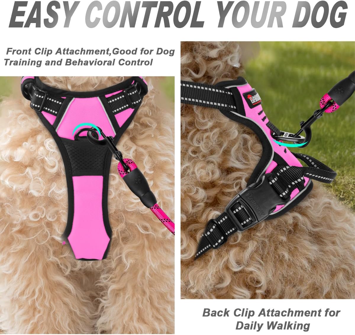 Dog Harness No Pull for Large Dogs Front Back Clips,Dog Vest | Soft Padded No Choke With Handle,Easy On&Off,Adjustable Reflective For Walking Training Running(Black,L)