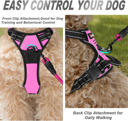 Dog Harness No Pull for Large Dogs Front Back Clips,Dog Vest | Soft Padded No Choke With Handle,Easy On&Off,Adjustable Reflective For Walking Training Running(Black,L)