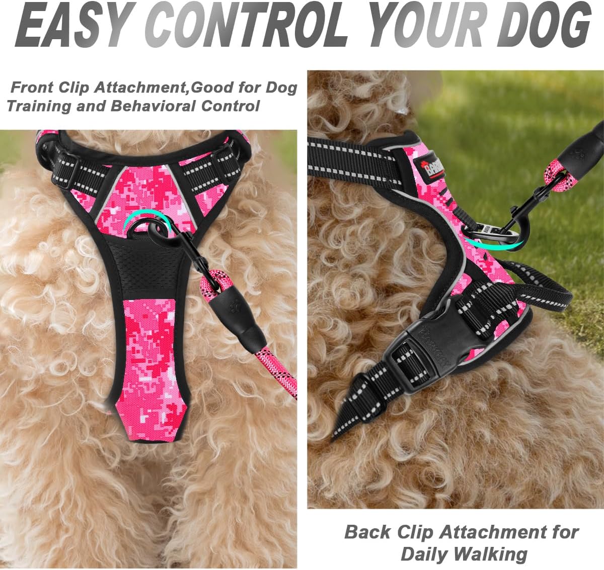 Dog Harness No Pull for Large Dogs Front Back Clips,Dog Vest | Soft Padded No Choke With Handle,Easy On&Off,Adjustable Reflective For Walking Training Running(Black,L)