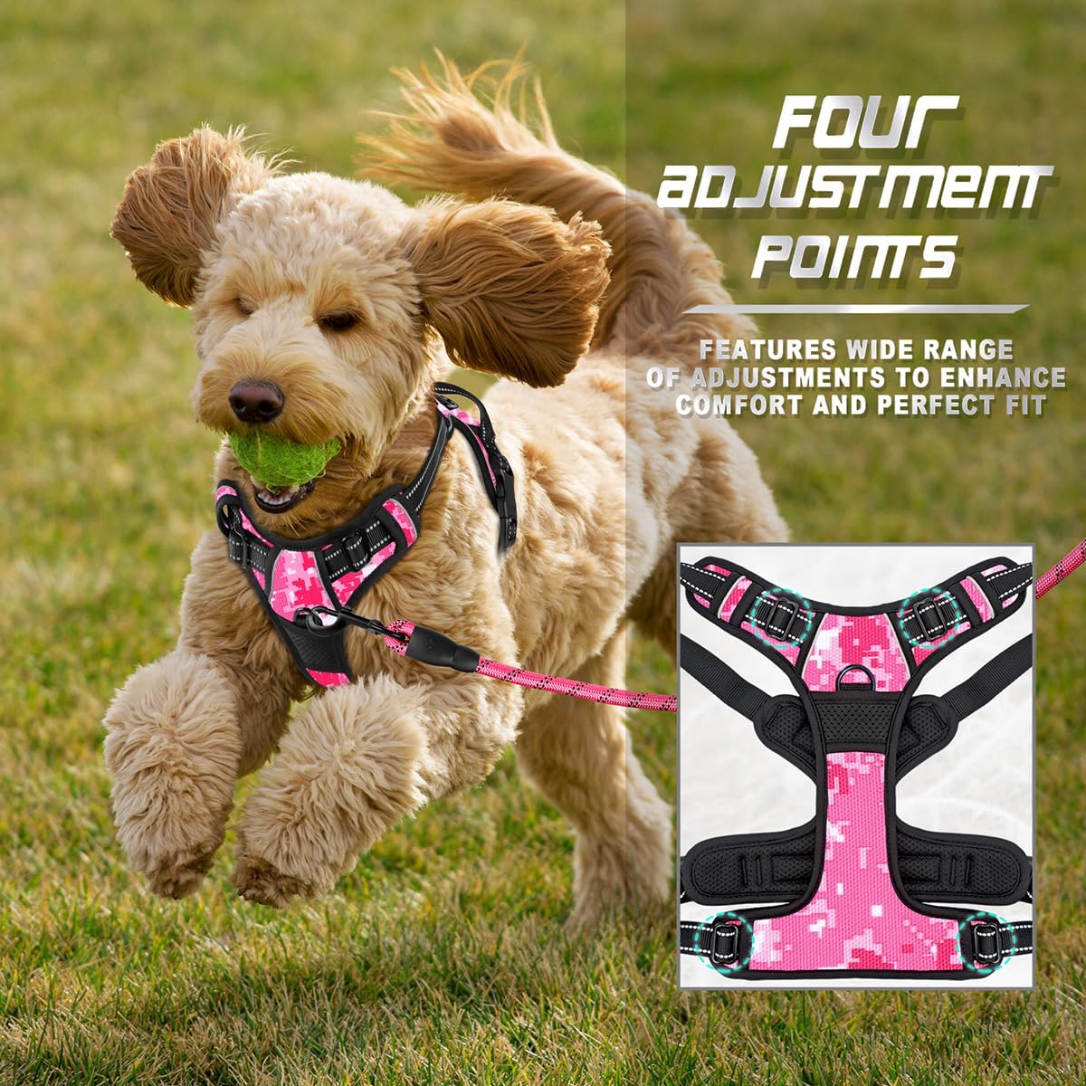 Dog Harness No Pull for Large Dogs Front Back Clips,Dog Vest | Soft Padded No Choke With Handle,Easy On&Off,Adjustable Reflective For Walking Training Running(Black,L)