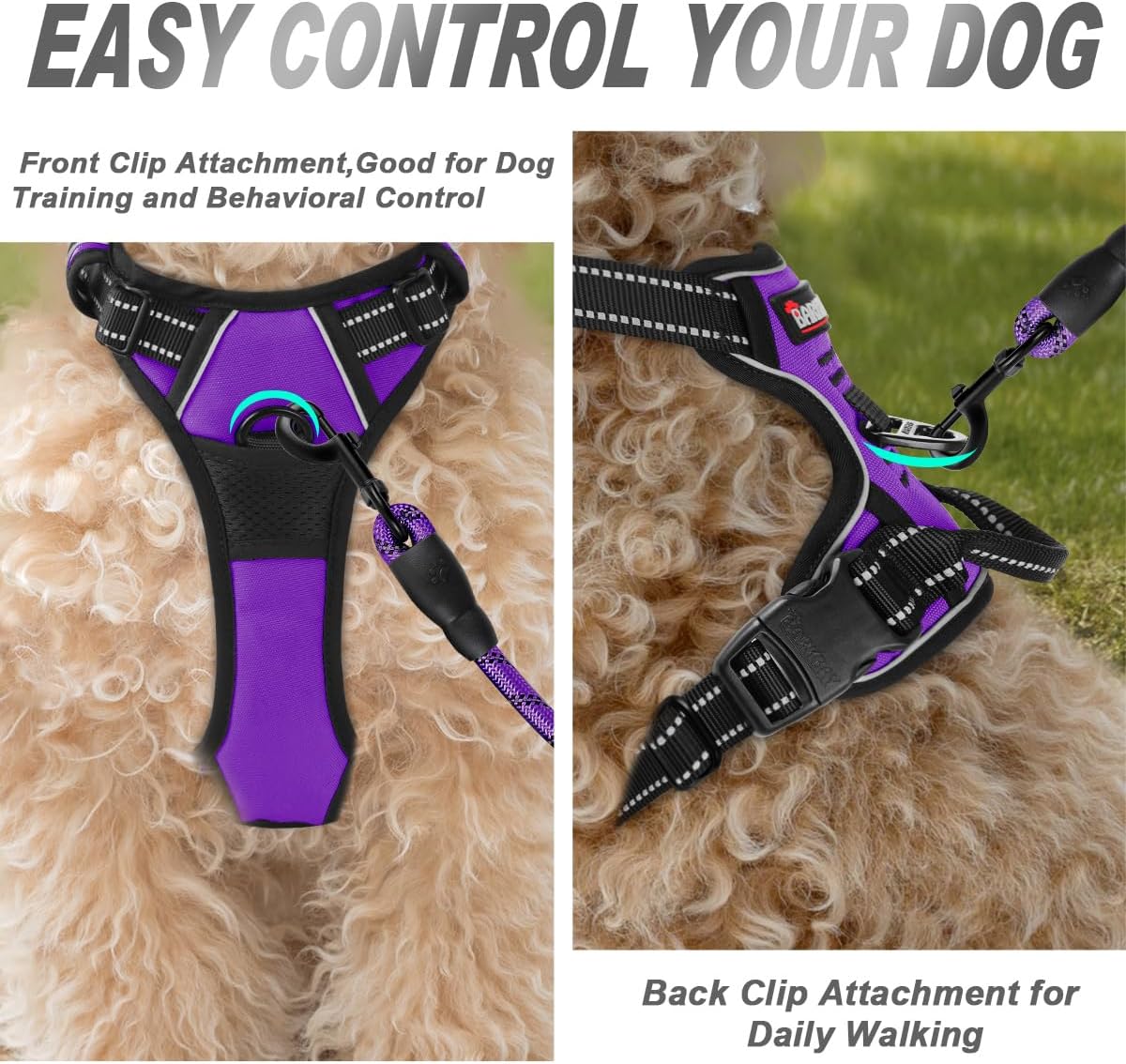 Dog Harness No Pull for Large Dogs Front Back Clips,Dog Vest | Soft Padded No Choke With Handle,Easy On&Off,Adjustable Reflective For Walking Training Running(Black,L)