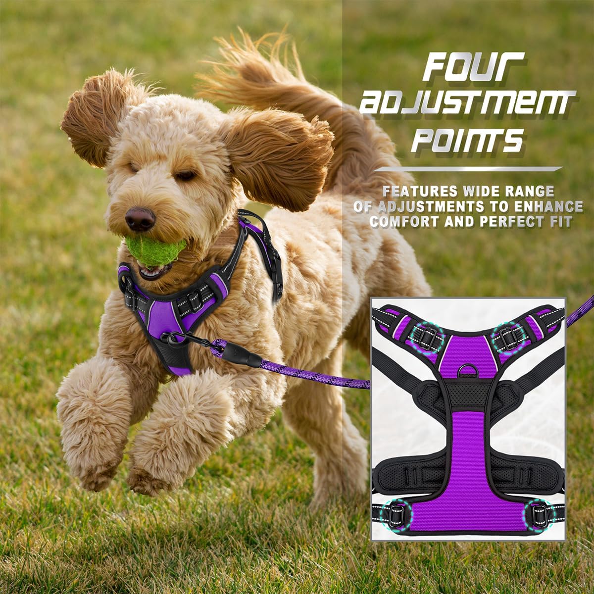 Dog Harness No Pull for Large Dogs Front Back Clips,Dog Vest | Soft Padded No Choke With Handle,Easy On&Off,Adjustable Reflective For Walking Training Running(Black,L)
