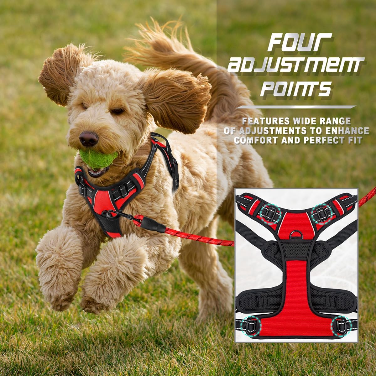 Dog Harness No Pull for Large Dogs Front Back Clips,Dog Vest | Soft Padded No Choke With Handle,Easy On&Off,Adjustable Reflective For Walking Training Running(Black,L)