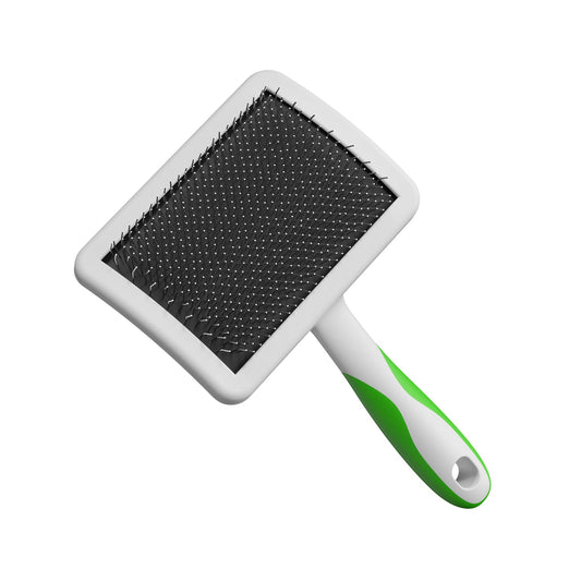 68540 Self-Cleaning Slicker Brush, Large, Green | Curved stainless-steel bristles reduce shedding up to 90%, pet grooming brush for all breeds