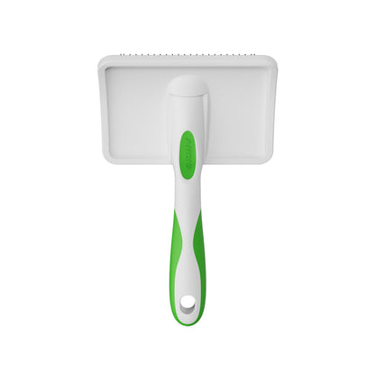 68540 Self-Cleaning Slicker Brush, Large, Green | Curved stainless-steel bristles reduce shedding up to 90%, pet grooming brush for all breeds