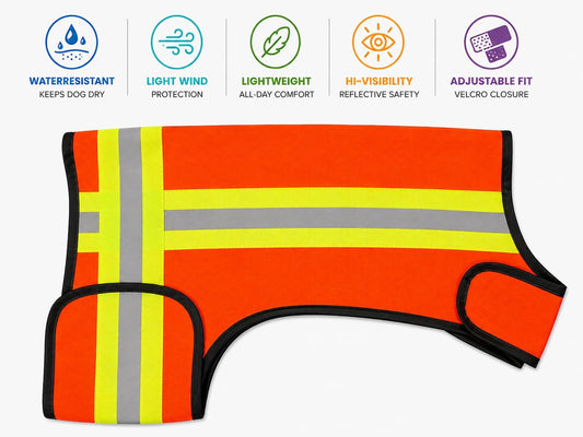 Reflective Dog Vest – Hi-Vis Blaze Orange Safety Vest for Hunting, Walks, Hikes & Everyday Outdoor Visibility – 360° Reflective Tape, Adjustable Fit (Medium)