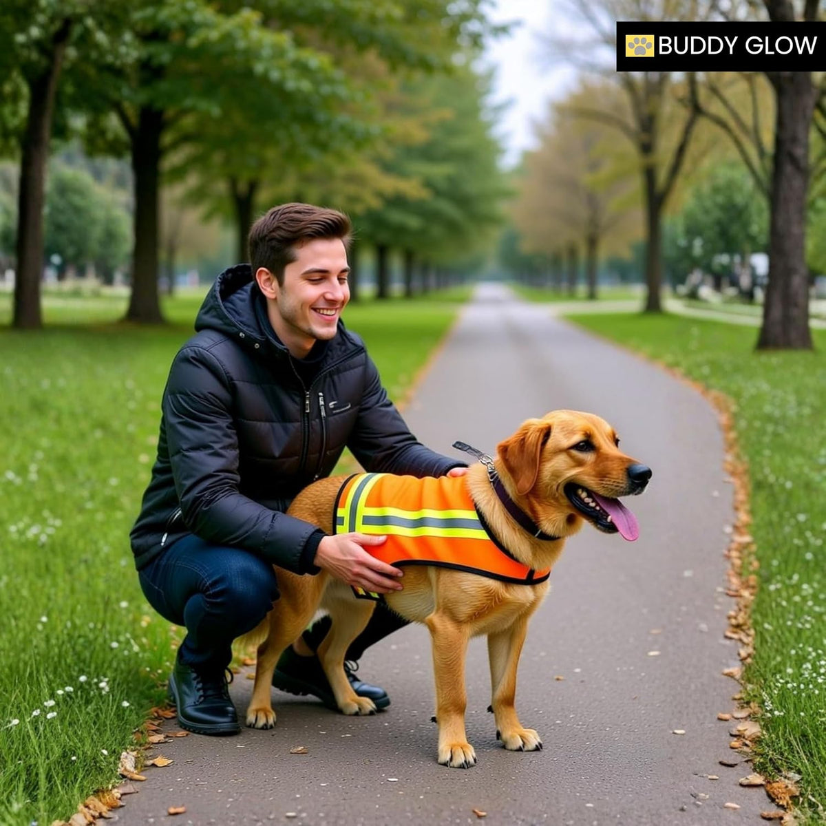 Reflective Dog Vest – Hi-Vis Blaze Orange Safety Vest for Hunting, Walks, Hikes & Everyday Outdoor Visibility – 360° Reflective Tape, Adjustable Fit (Medium)